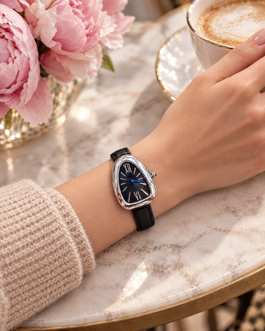 ساعة فضية مينا كحلة فيد امرأة Lalla Montres