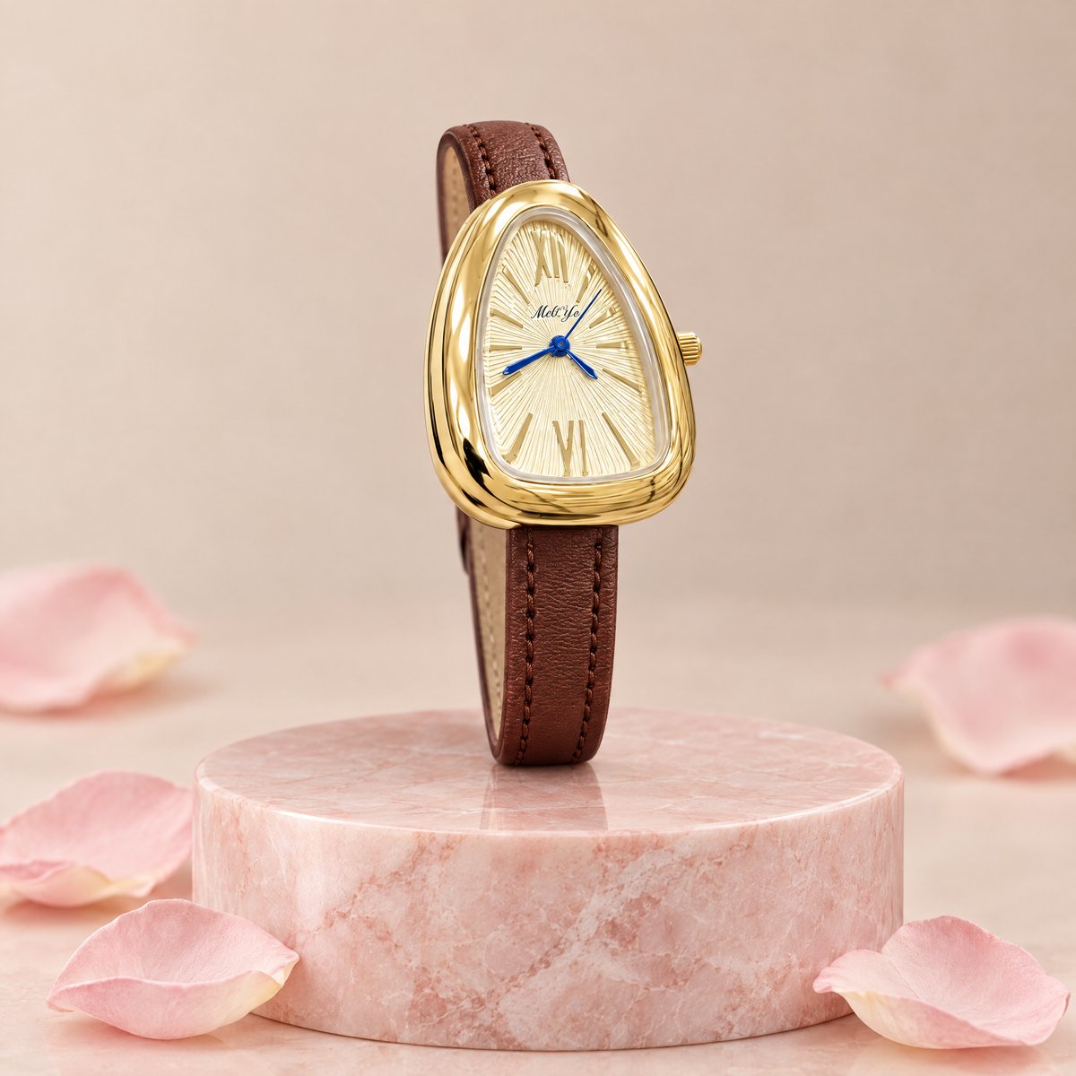 ساعة نسائية ذهبية سوار قهوي Lalla Montres